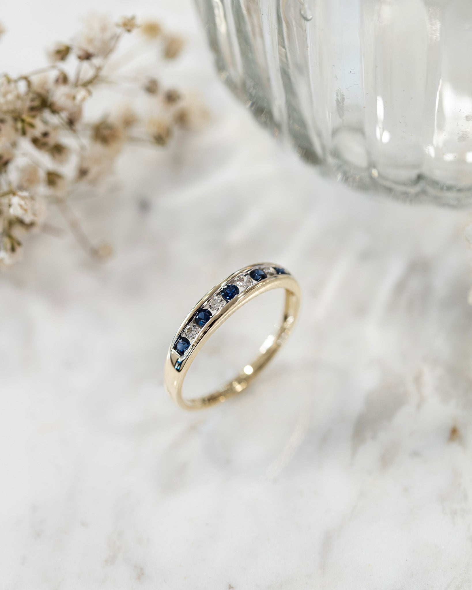 9ct Yellow Gold Sapphire and Diamond Channel Set Eternity Ring
